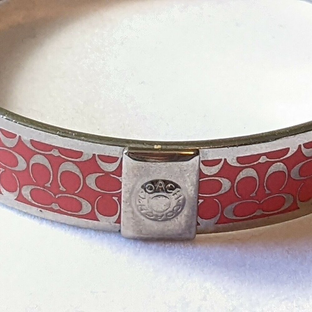 Bright Pink and Silver tone Coach Bracelet